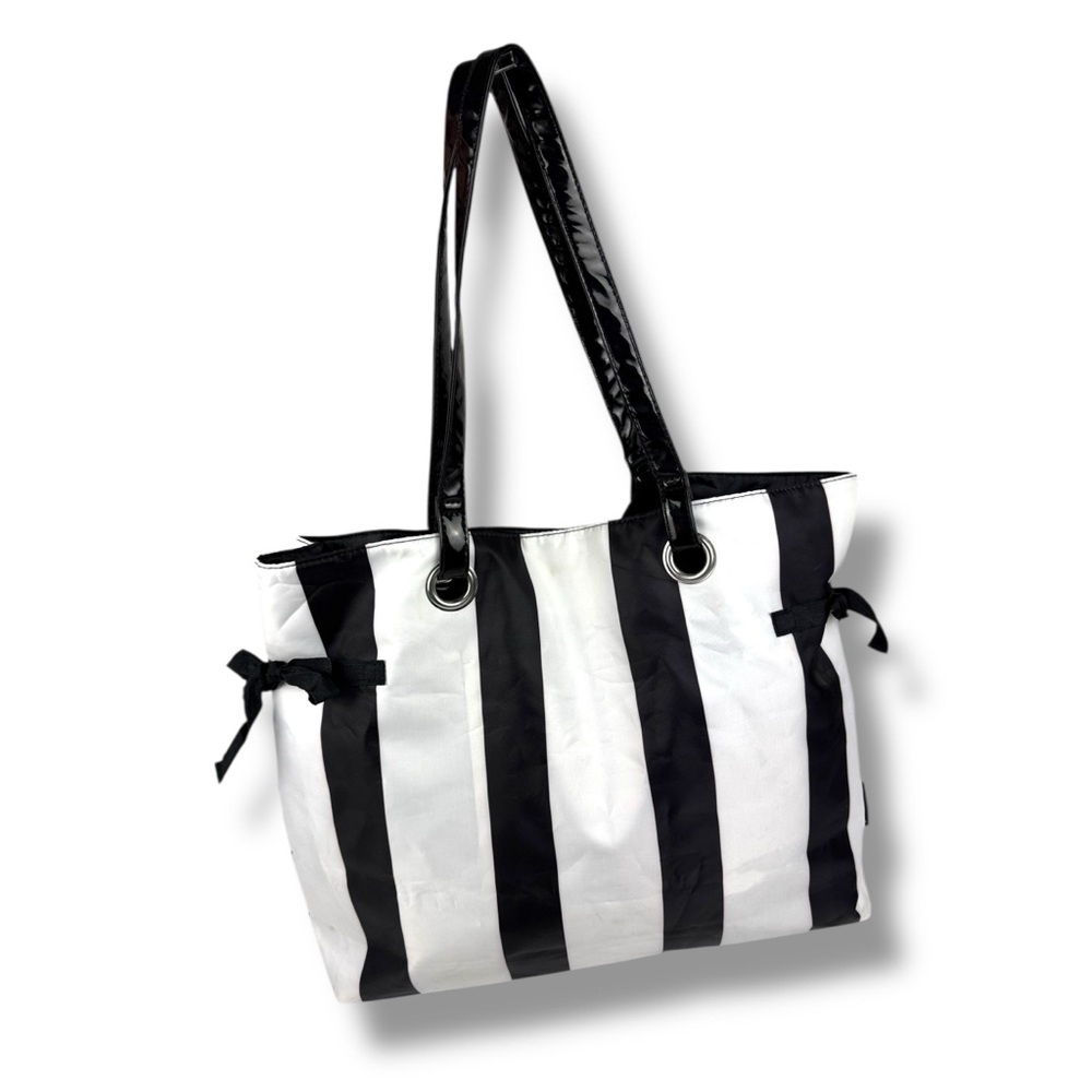 Jazzercise Tote Bag Black & White Striped Large 16x14x4 Gym Workout Shopping